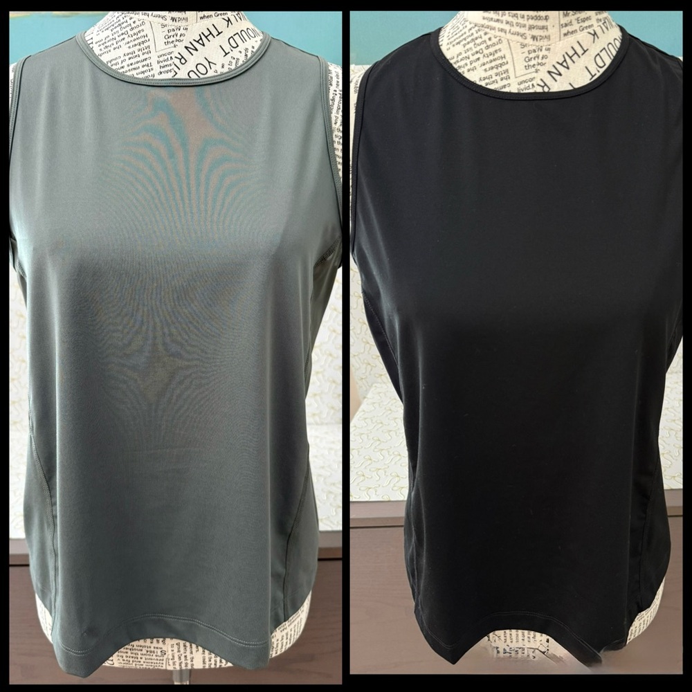 Women’s H&M MOVE lot of 2 Green & Black Exercise Tank Top Mesh Sides Medium
